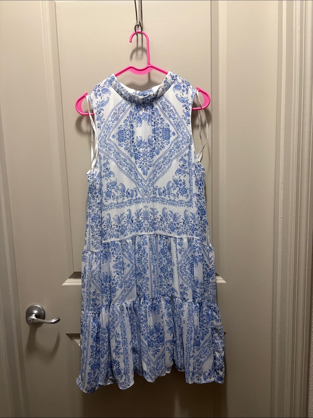 Calvin Klein White Dress with Blue Paisley Print Midi